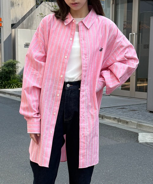 BEVERLY HILLS POLO CLUB（ビバリーヒルズポロクラブ）の「【BEVERLY HILLS POLO CLUB】ワンポイントロゴBIGシルエット長袖シャツ 4187-0140（シャツ/ブラウス・レディース・ブルー/グリーン/グリーン系その他2/ブルー系その他2/ブルー系その他3/インディゴブルー/サックスブルー/オフホワイト/ブラック/レッド/ベージュ/イエロー/グリーン系その他3・FREE）」の20枚目の写真