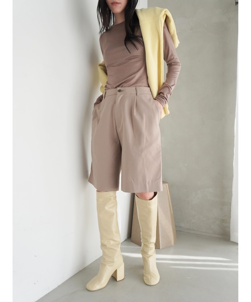 ENCIRCLE(エンサークル)の「【ENCIRCLE/エンサークル】One tuck shorts/ワンタックシショート(パンツ)(その他パンツ・レディース・ブラック/ベージュ・1/2)」の5枚目の写真