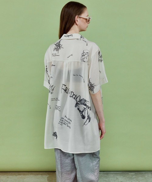 さくら★maison special アブストラクトプリントシャツ Abstract Hand-Printed Oversized Stitched Crew Neck T-shirt