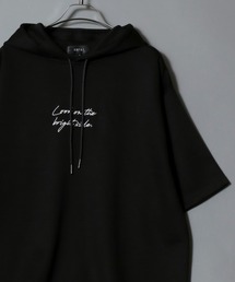 ANPAS（アンパス）の「ANPAS Ponte Fabric Embroidery Oversized Hoodie Tee/ANPAS 別注 接触冷感 ポンチ ワンポイント刺繍 オーバーサイズ Tパーカー 半袖 フーディー メンズ レディース（パーカー）」