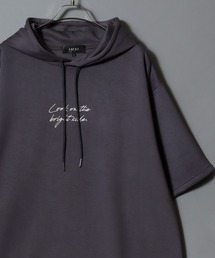 ANPAS（アンパス）の「ANPAS Ponte Fabric Embroidery Oversized Hoodie Tee/ANPAS 別注 接触冷感 ポンチ ワンポイント刺繍 オーバーサイズ Tパーカー 半袖 フーディー メンズ レディース（パーカー）」