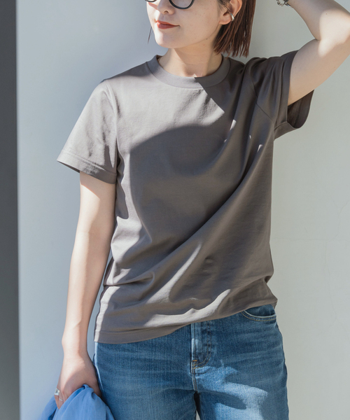 Spick & Span（スピックアンドスパン）の「ファインコットンTシャツ（Tシャツ/カットソー・レディース・グレー/ホワイト/ライトグレー/ベージュ・FREE）」の3枚目の写真
