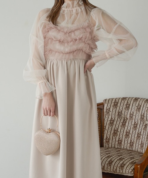 Ambre Neige(アンブルネージュ)の「チュールフレアキャミワンピース/【WEB/EC限定商品】(ワンピース・レディース・アイボリー/ブラック/チャコールグレー/ベージュ・FREE)」の4枚目の写真