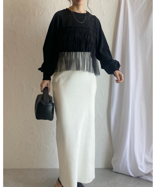 セール】シアーチュールビスチェドッキングレイヤード長袖ボリューム