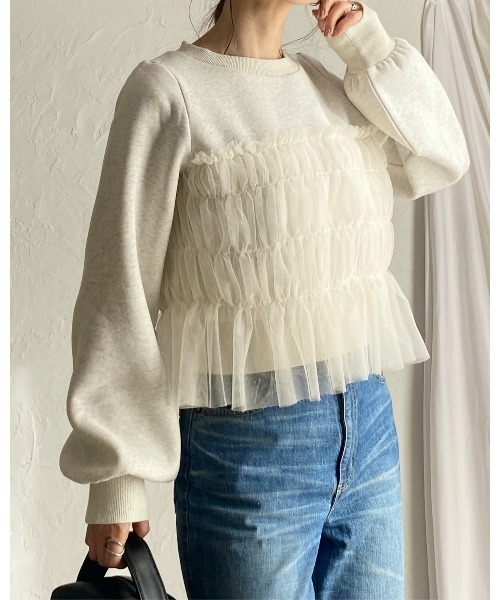 セール】シアーチュールビスチェドッキングレイヤード長袖ボリューム