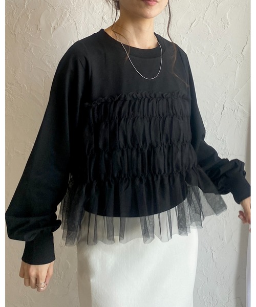 セール】シアーチュールビスチェドッキングレイヤード長袖ボリューム