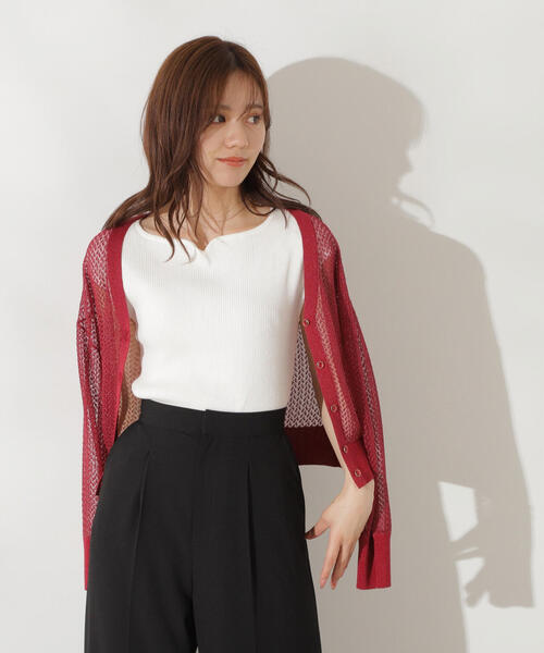 PROPORTION BODY DRESSING(プロポーションボディドレッシング)の「透かし編みショートカーデ / 1214274500(カーディガン/ボレロ・レディース・ホワイト/ダークグレー/レッド・FREE)」の4枚目の写真