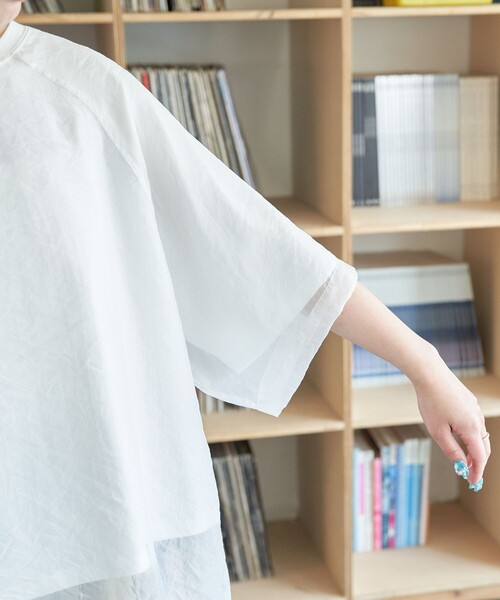 FREAK'S STORE（フリークスストア）の「限定展開　オーガンジー × カットソー 重ね ラグラン 半袖 Tシャツ（Tシャツ/カットソー・レディース・オフホワイト/ブラック/ブルーグレー/ベージュ/コーラルピンク・ﾌﾘ-）」の12枚目の写真