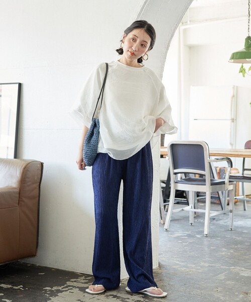 FREAK'S STORE（フリークスストア）の「限定展開　オーガンジー × カットソー 重ね ラグラン 半袖 Tシャツ（Tシャツ/カットソー・レディース・オフホワイト/ブラック/ブルーグレー/ベージュ/コーラルピンク・ﾌﾘ-）」の13枚目の写真