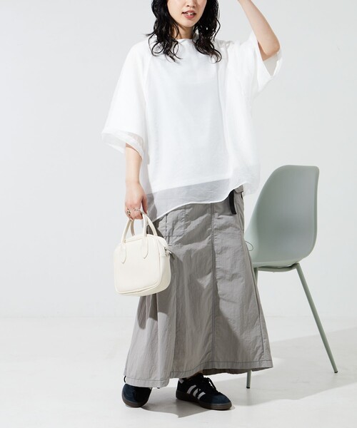 FREAK'S STORE（フリークスストア）の「限定展開　オーガンジー × カットソー 重ね ラグラン 半袖 Tシャツ（Tシャツ/カットソー・レディース・オフホワイト/ブラック/ブルーグレー/ベージュ/コーラルピンク・ﾌﾘ-）」の14枚目の写真