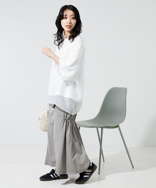 FREAK'S STORE（フリークスストア）の「限定展開　オーガンジー × カットソー 重ね ラグラン 半袖 Tシャツ（Tシャツ/カットソー・レディース・オフホワイト/ブラック/ブルーグレー/ベージュ/コーラルピンク・ﾌﾘ-）」の15枚目の写真