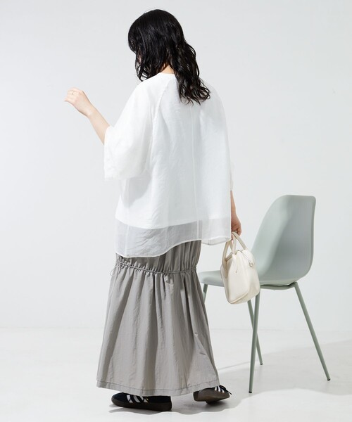 FREAK'S STORE（フリークスストア）の「限定展開　オーガンジー × カットソー 重ね ラグラン 半袖 Tシャツ（Tシャツ/カットソー・レディース・オフホワイト/ブラック/ブルーグレー/ベージュ/コーラルピンク・ﾌﾘ-）」の16枚目の写真