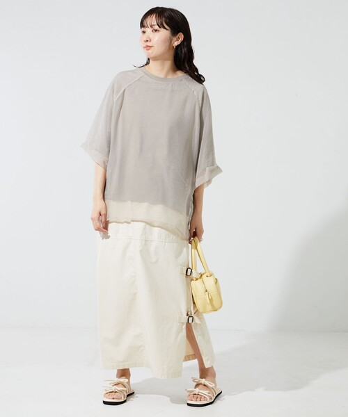 FREAK'S STORE（フリークスストア）の「限定展開　オーガンジー × カットソー 重ね ラグラン 半袖 Tシャツ（Tシャツ/カットソー・レディース・オフホワイト/ブラック/ブルーグレー/ベージュ/コーラルピンク・ﾌﾘ-）」の18枚目の写真