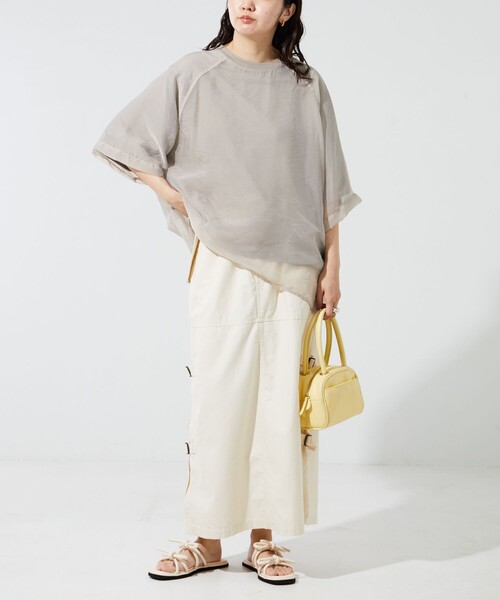 FREAK'S STORE（フリークスストア）の「限定展開　オーガンジー × カットソー 重ね ラグラン 半袖 Tシャツ（Tシャツ/カットソー・レディース・オフホワイト/ブラック/ブルーグレー/ベージュ/コーラルピンク・ﾌﾘ-）」の19枚目の写真