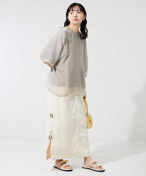 FREAK'S STORE（フリークスストア）の「限定展開　オーガンジー × カットソー 重ね ラグラン 半袖 Tシャツ（Tシャツ/カットソー・レディース・オフホワイト/ブラック/ブルーグレー/ベージュ/コーラルピンク・ﾌﾘ-）」の20枚目の写真