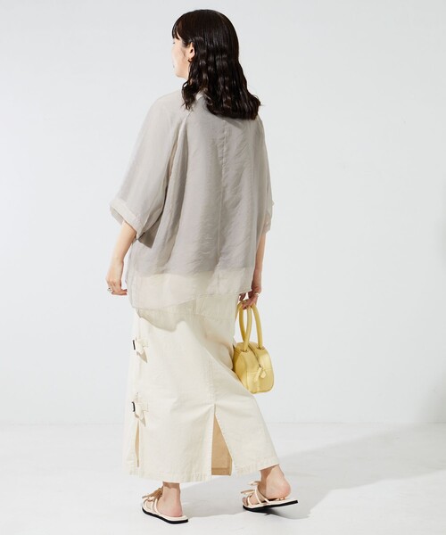 FREAK'S STORE（フリークスストア）の「限定展開　オーガンジー × カットソー 重ね ラグラン 半袖 Tシャツ（Tシャツ/カットソー・レディース・オフホワイト/ブラック/ブルーグレー/ベージュ/コーラルピンク・ﾌﾘ-）」の22枚目の写真