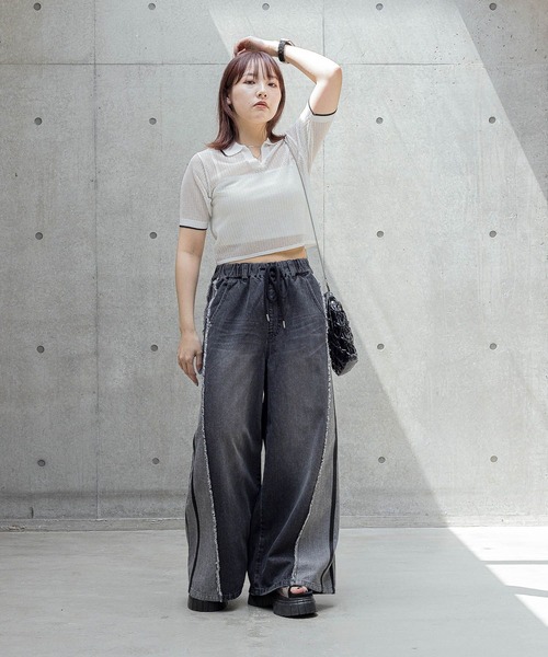 PAGEBOY（ページボーイ）の「メッシュラインポロ（ニット/セーター・レディース・グレー/ブラック/オフホワイト・FREE）」の5枚目の写真