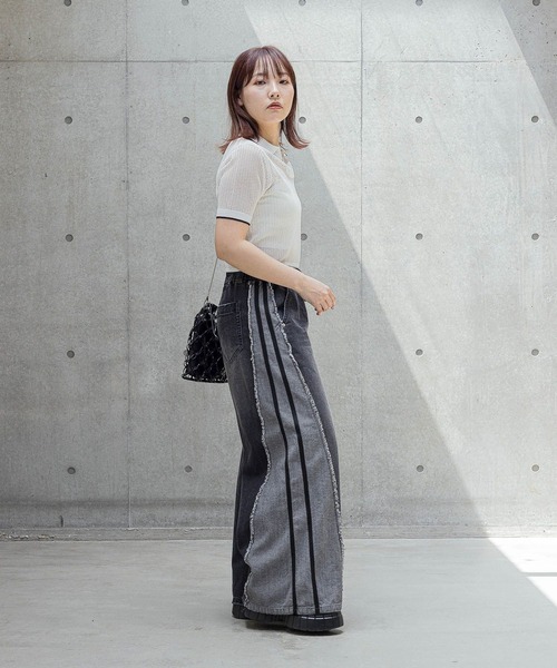 PAGEBOY（ページボーイ）の「メッシュラインポロ（ニット/セーター・レディース・グレー/ブラック/オフホワイト・FREE）」の6枚目の写真