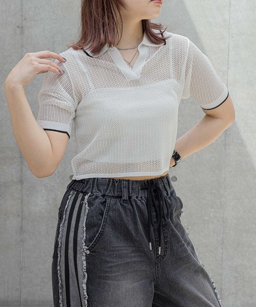 PAGEBOY（ページボーイ）の「メッシュラインポロ（ニット/セーター・レディース・グレー/ブラック/オフホワイト・FREE）」の8枚目の写真