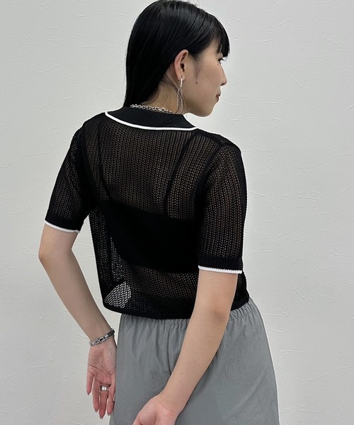 PAGEBOY（ページボーイ）の「メッシュラインポロ（ニット/セーター・レディース・グレー/ブラック/オフホワイト・FREE）」の12枚目の写真