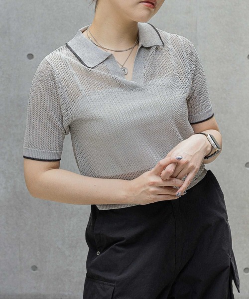PAGEBOY（ページボーイ）の「メッシュラインポロ（ニット/セーター・レディース・グレー/ブラック/オフホワイト・FREE）」の17枚目の写真