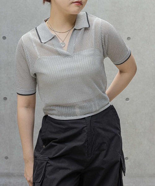 PAGEBOY（ページボーイ）の「メッシュラインポロ（ニット/セーター・レディース・グレー/ブラック/オフホワイト・FREE）」の18枚目の写真