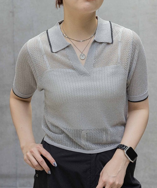 PAGEBOY（ページボーイ）の「メッシュラインポロ（ニット/セーター・レディース・グレー/ブラック/オフホワイト・FREE）」の19枚目の写真