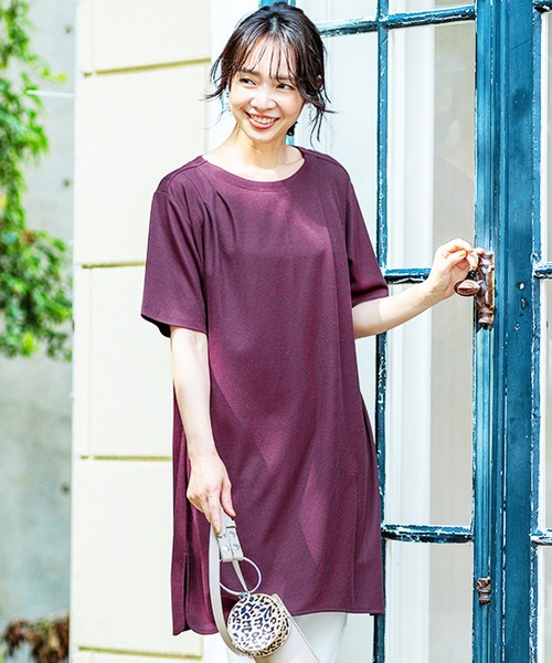 BELLUNA PLUS(ベルーナ)の「かのこ素材タックデザインワンピース(ワンピース・レディース・イエロー/カーキ/ワイン/ライトベージュ/ターコイズブルー・MEDIUM/X-LARGE/LARGE)」の1枚目の写真