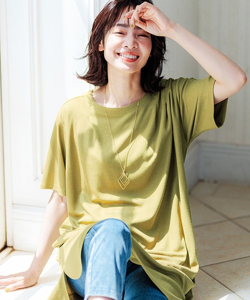BELLUNA PLUS(ベルーナ)の「かのこ素材タックデザインワンピース(ワンピース・レディース・イエロー/カーキ/ワイン/ライトベージュ/ターコイズブルー・MEDIUM/X-LARGE/LARGE)」の5枚目の写真