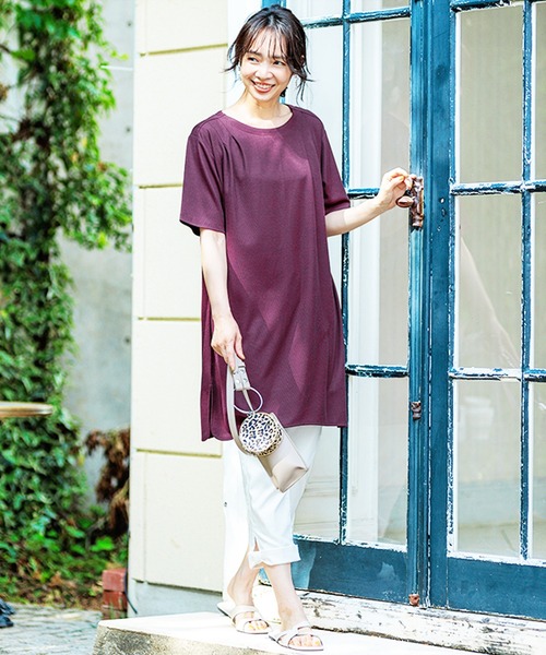 BELLUNA PLUS(ベルーナ)の「かのこ素材タックデザインワンピース(ワンピース・レディース・イエロー/カーキ/ワイン/ライトベージュ/ターコイズブルー・MEDIUM/X-LARGE/LARGE)」の9枚目の写真