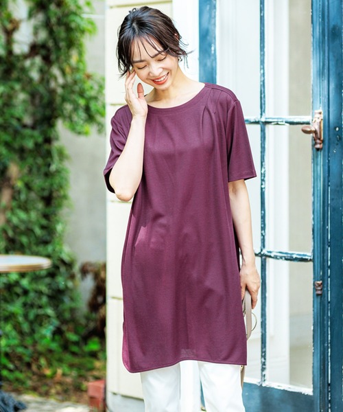 BELLUNA PLUS(ベルーナ)の「かのこ素材タックデザインワンピース(ワンピース・レディース・イエロー/カーキ/ワイン/ライトベージュ/ターコイズブルー・MEDIUM/X-LARGE/LARGE)」の6枚目の写真
