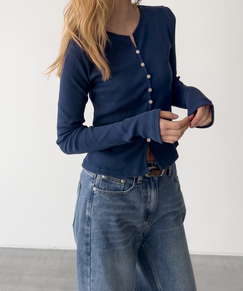 CANAL JEAN（キャナルジーン）の「El mar　リブスキッパーカーディガン（カーディガン/ボレロ・レディース・ブラック/ライトカーキ/ホワイト/ネイビー・ONE SIZE）」の17枚目の写真