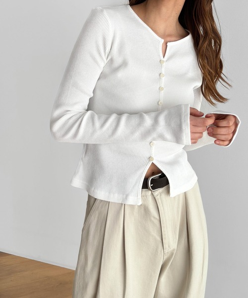 CANAL JEAN（キャナルジーン）の「El mar　リブスキッパーカーディガン（カーディガン/ボレロ・レディース・ブラック/ライトカーキ/ホワイト/ネイビー・ONE SIZE）」の14枚目の写真