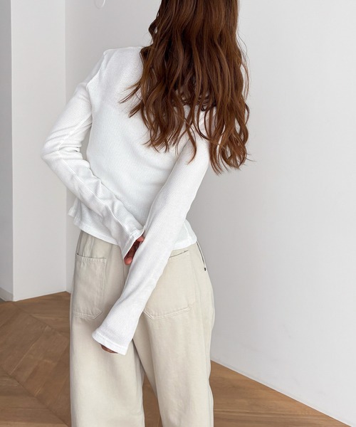 CANAL JEAN（キャナルジーン）の「El mar　リブスキッパーカーディガン（カーディガン/ボレロ・レディース・ブラック/ライトカーキ/ホワイト/ネイビー・ONE SIZE）」の13枚目の写真