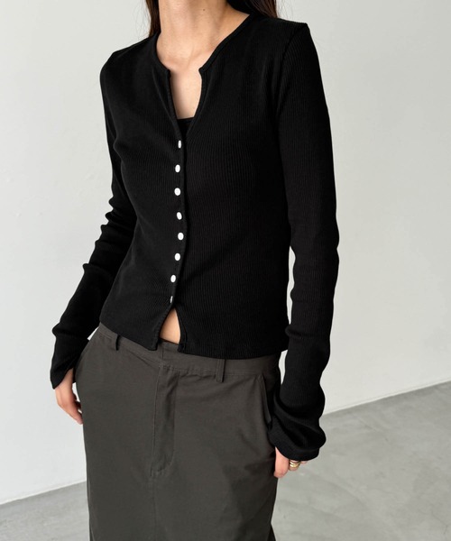 CANAL JEAN（キャナルジーン）の「El mar　リブスキッパーカーディガン（カーディガン/ボレロ・レディース・ブラック/ライトカーキ/ホワイト/ネイビー・ONE SIZE）」の11枚目の写真