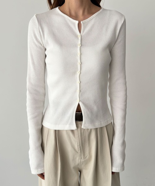 CANAL JEAN（キャナルジーン）の「El mar　リブスキッパーカーディガン（カーディガン/ボレロ・レディース・ブラック/ライトカーキ/ホワイト/ネイビー・ONE SIZE）」の5枚目の写真