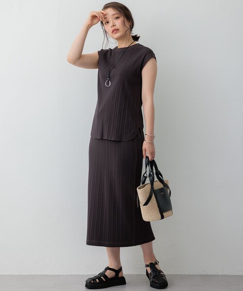 【セール】【SLOW/一部店舗限定】ランダムリブフライス フレンチスリーブ カットソー（Tシャツ/カットソー）｜23区（ニジュウサンク）
