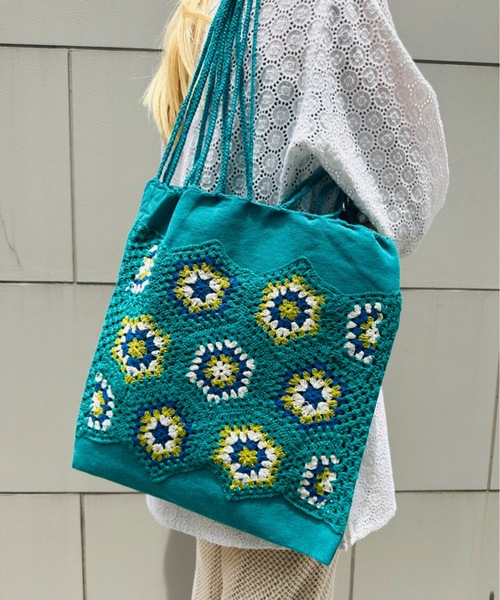 ONE DAY KMC （ワンデイケーエムシー）の「チャイハネ / クロシェラＢＡＧ / ISYP3202（トートバッグ・レディース・ターコイズブルー/オフホワイト/ベージュ・ONESIZE）」の3枚目の写真
