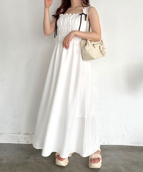 オリーブデオリーブ OLIVE des OLIVE ワンピース ANOTHER BRANCH OLIVE des OLIVE/スクエア後リボン花柄ワンピ