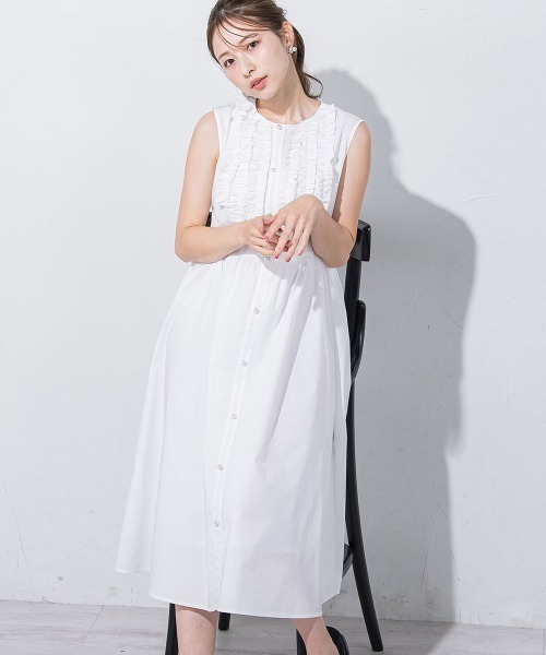 セール】フロントフリルノースリワンピ≪手洗い可能≫（ワンピース