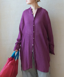 【ARMEN 】GAUZE UTILTY BANDED COLLAR LONG SH