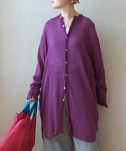 JOURNAL STANDARD LUXE(ジャーナルスタンダード ラックス)の「【ARMEN 】GAUZE UTILTY BANDED COLLAR LONG SH(シャツ/ブラウス・レディース・ホワイト/ライトグレー/ブラック/パープル・3)」の4枚目の写真