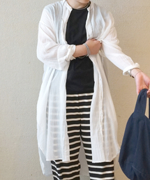 【ARMEN 】GAUZE UTILTY BANDED COLLAR LONG SH