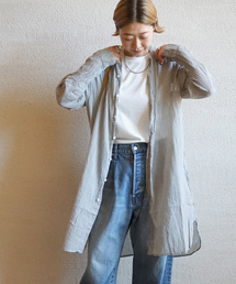 【ARMEN 】GAUZE UTILTY BANDED COLLAR LONG SH