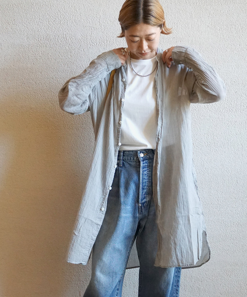 JOURNAL STANDARD LUXE(ジャーナルスタンダード ラックス)の「【ARMEN 】GAUZE UTILTY BANDED COLLAR LONG SH(シャツ/ブラウス・レディース・ホワイト/ライトグレー/ブラック/パープル・3)」の1枚目の写真