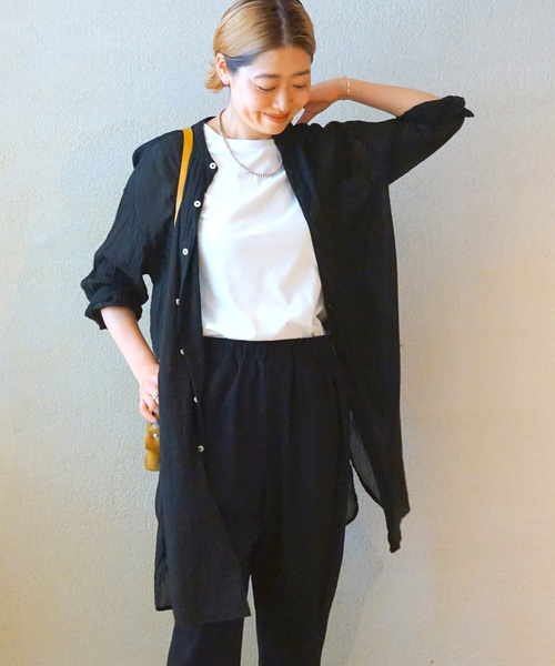 JOURNAL STANDARD LUXE(ジャーナルスタンダード ラックス)の「【ARMEN 】GAUZE UTILTY BANDED COLLAR LONG SH(シャツ/ブラウス・レディース・ホワイト/ライトグレー/ブラック/パープル・3)」の3枚目の写真