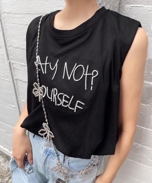 ENIM BY VICKY(エニムバイビッキー)の「刺繍ロゴバルーンノースリプルオーバー《洗濯機で洗える》(Tシャツ/カットソー・レディース・ブラック/ホワイト・M)」の1枚目の写真