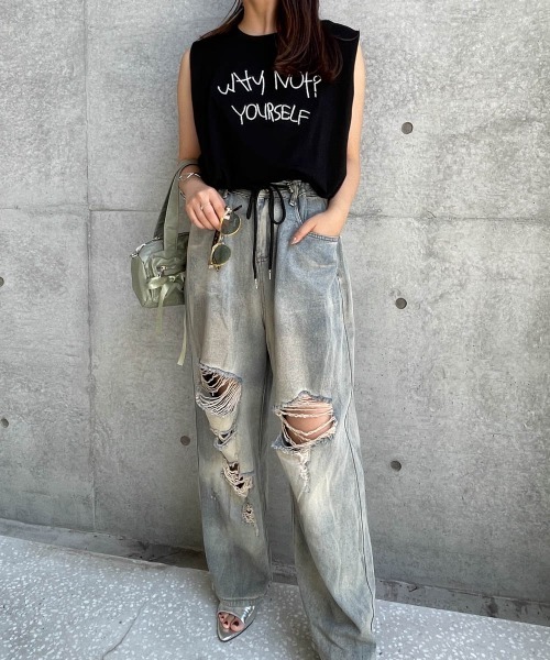 ENIM BY VICKY(エニムバイビッキー)の「刺繍ロゴバルーンノースリプルオーバー《洗濯機で洗える》(Tシャツ/カットソー・レディース・ブラック/ホワイト・M)」の5枚目の写真