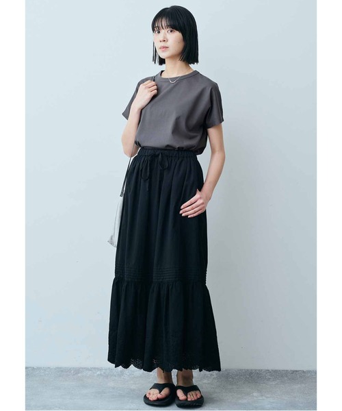 THREE FIFTY STANDARD（スリーフィフティースタンダード）の「ＴＨＲＥＥ　ＦＩＦＴＹ　ＳＴＡＮＤＡＲＤ　汗じみ軽減加工をほどこしたフレンチスリーブＴシャツ（Tシャツ/カットソー・レディース・ブルー/チャコールグレー/ベージュ・LARGE/MEDIUM）」の10枚目の写真