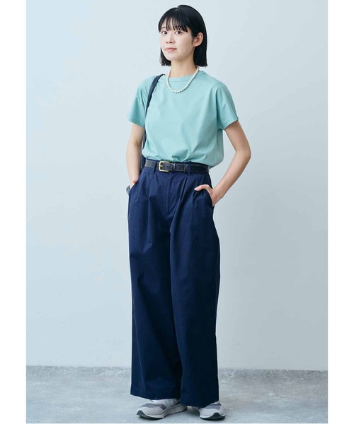 THREE FIFTY STANDARD（スリーフィフティースタンダード）の「ＴＨＲＥＥ　ＦＩＦＴＹ　ＳＴＡＮＤＡＲＤ　汗じみ軽減加工をほどこしたフレンチスリーブＴシャツ（Tシャツ/カットソー・レディース・ブルー/チャコールグレー/ベージュ・LARGE/MEDIUM）」の16枚目の写真